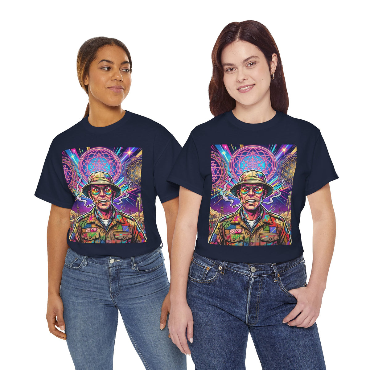 Psychedelic Hunter Portrait Tee | Trippy Soldier Art, Neon Mandala, Deadhead gift