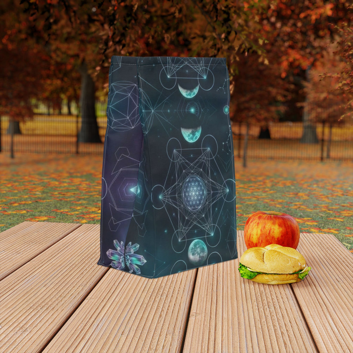 Moon Phases Sacred Geometry Lunch Bag | Polyester Lunch Bag