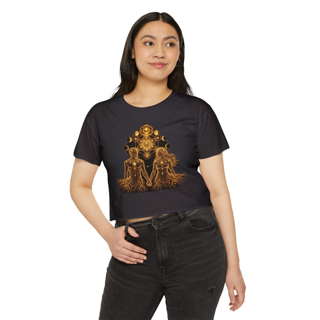 Golden Chakra Couples Illustration Crop Top | Spiritual Festival Tee