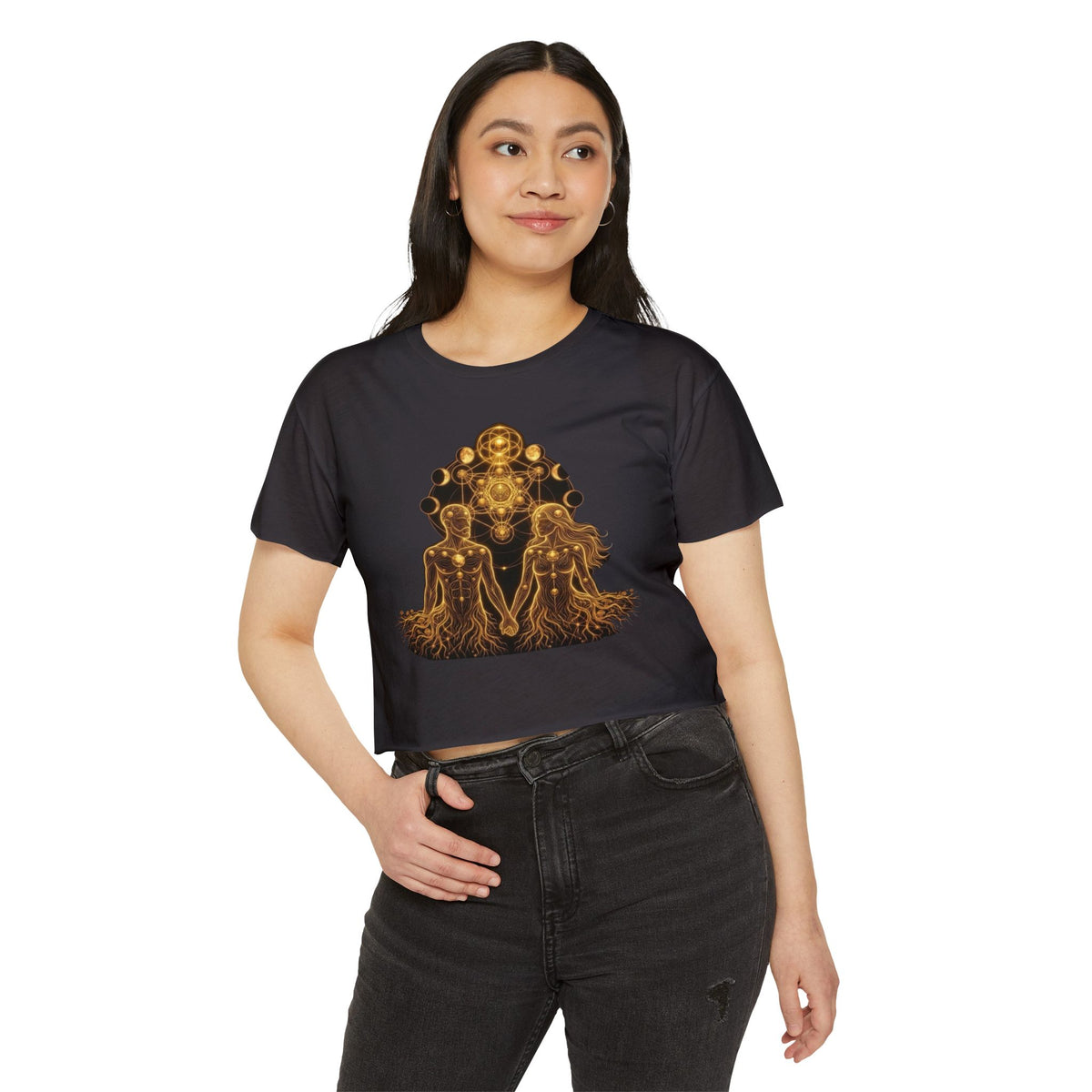 Golden Chakra Couples Illustration Crop Top | Spiritual Festival Tee