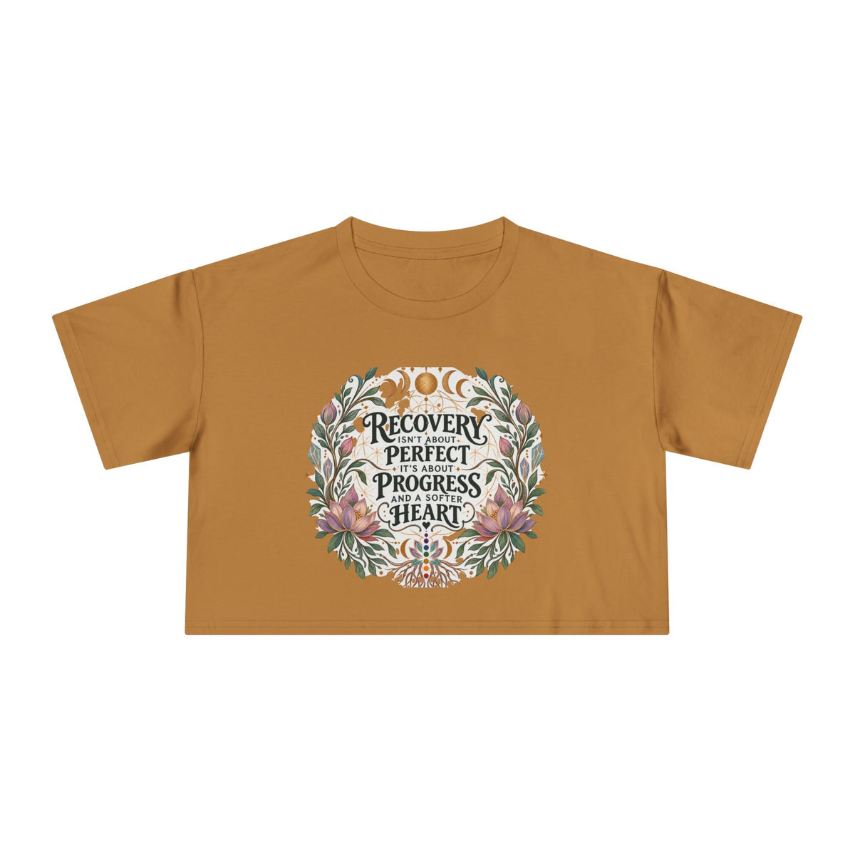 Recovery Is Progress Crop Tee | Floral Laurel Design, Inspirational Quote