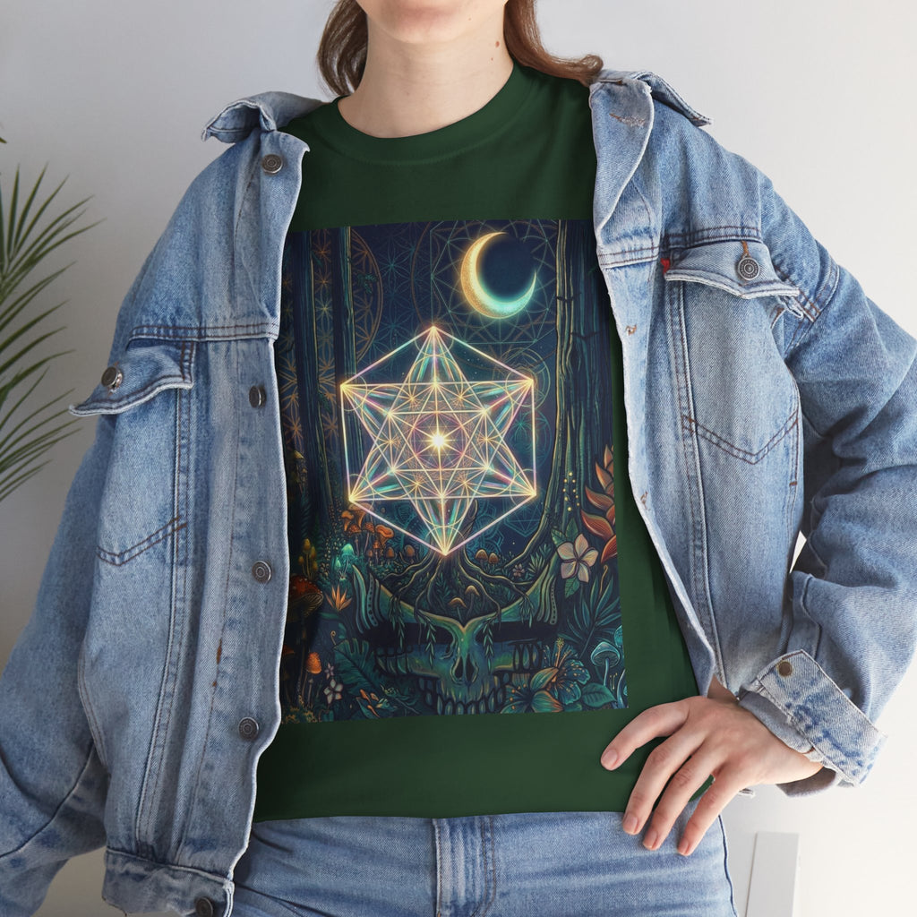 Sacred Geometry Star with Moon T-Shirt | Mystic Skull Forest Design, deadhead gift