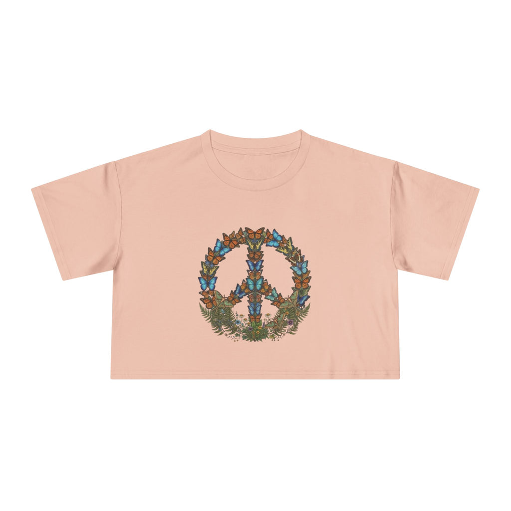 Floral Butterfly Peace Sign Crop Tee | Boho Nature Hippie Shirt