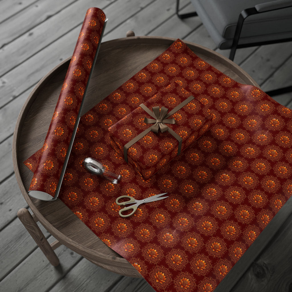 Autumn Floral Mandala Wrapping Papers | Burgundy Lotus Gift Wrap