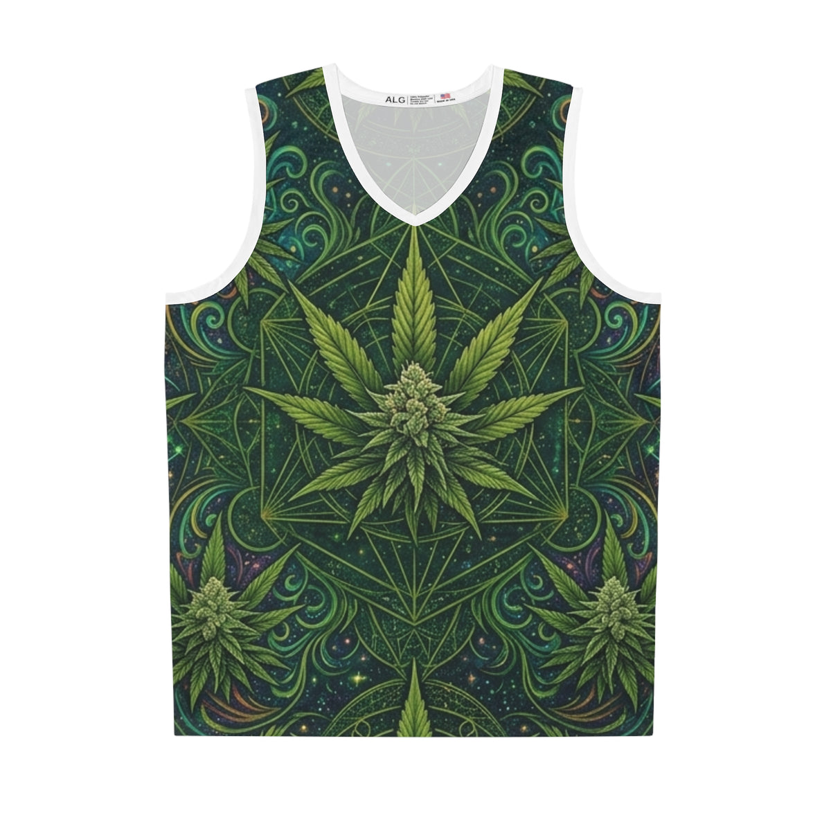 Marijuana Leaf Mandala Basketball Jersey | Psychedelic Cannabis AOP