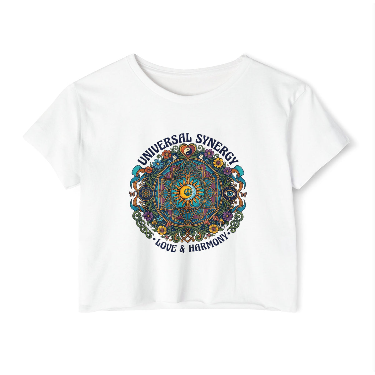 Universal Synergy Mandala Crop Top | Love & Harmony Festival Shirt