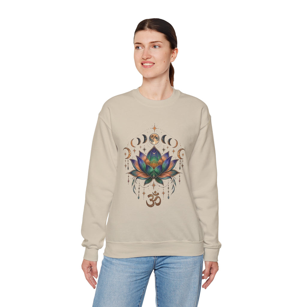 Lotus Moon Phase Om Symbol Sweatshirt | Spiritual Yoga Graphic