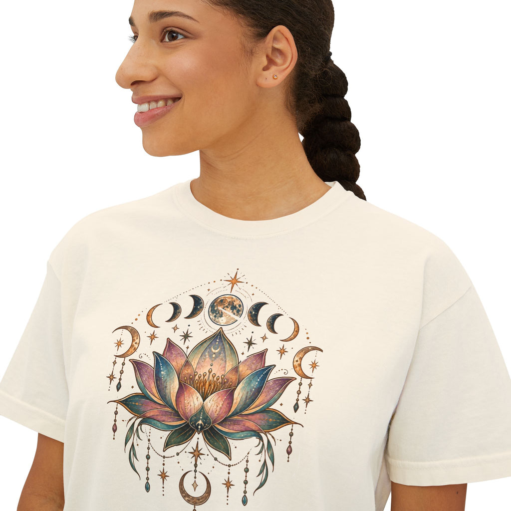 Lotus Moon Phases Tee | Floral Mandala, Celestial Lotus T-shirt