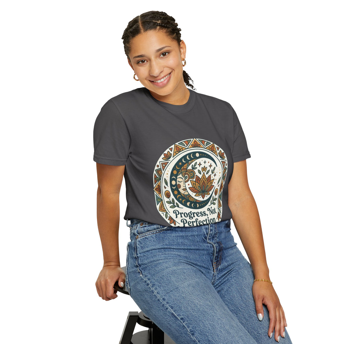 Progress Not Perfection T-shirt | Boho Lotus Mandala