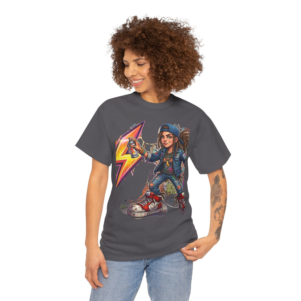 Girl Graffiti Artist T-Shirt | Urban Street Art, Spray Can, Neon Lightning