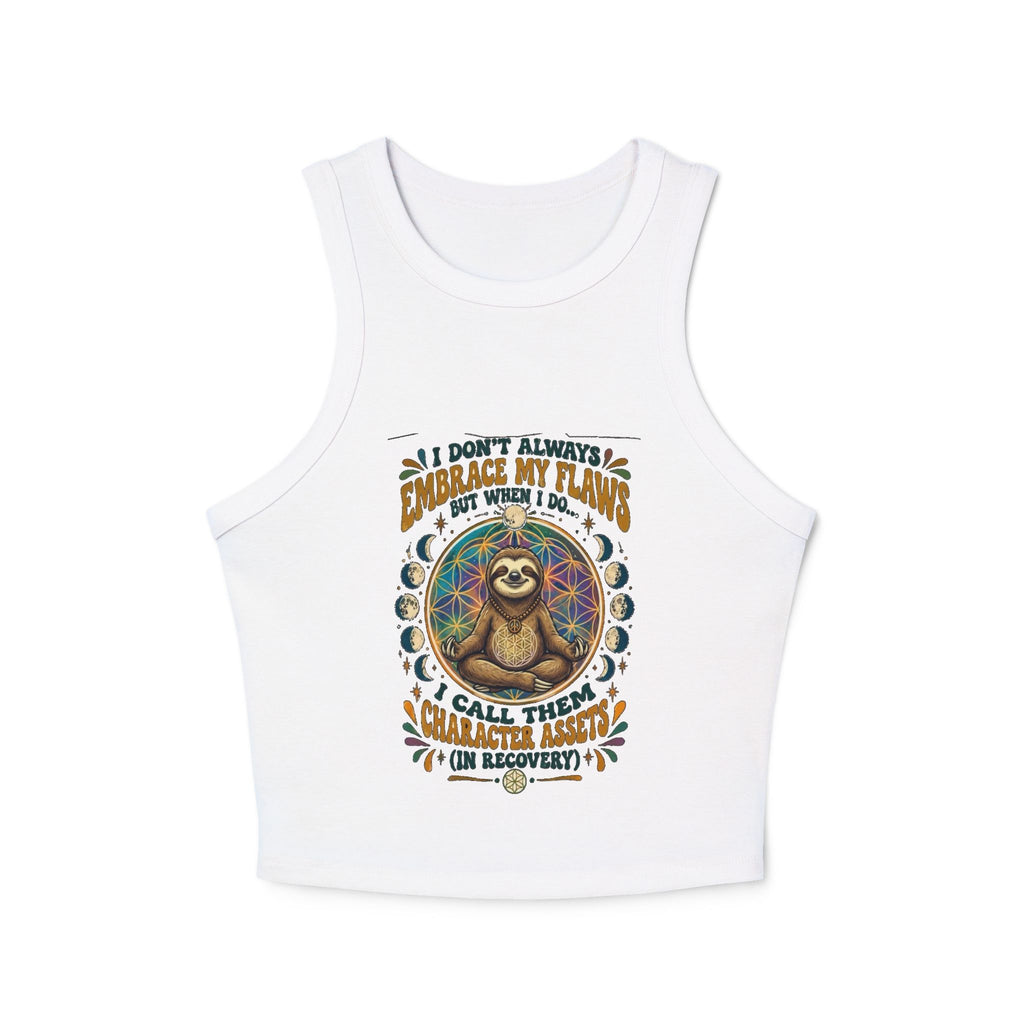 Meditating Sloth Floral Mandala Racer Tank Top | Relaxation Vibes Recovery NA Slogan Workout Top, Spiritual Boho Yoga