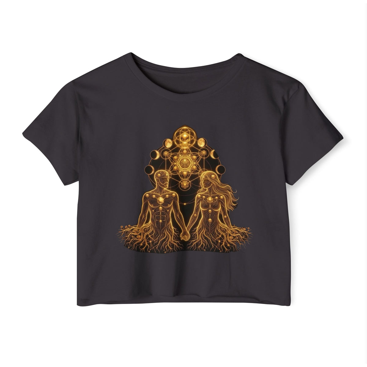 Golden Chakra Couples Illustration Crop Top | Spiritual Festival Tee