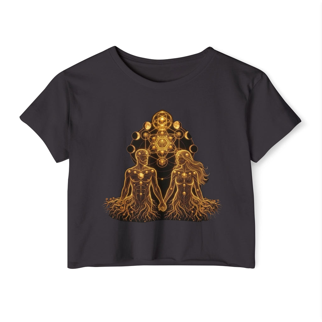 Golden Chakra Couples Illustration Crop Top | Spiritual Festival Tee