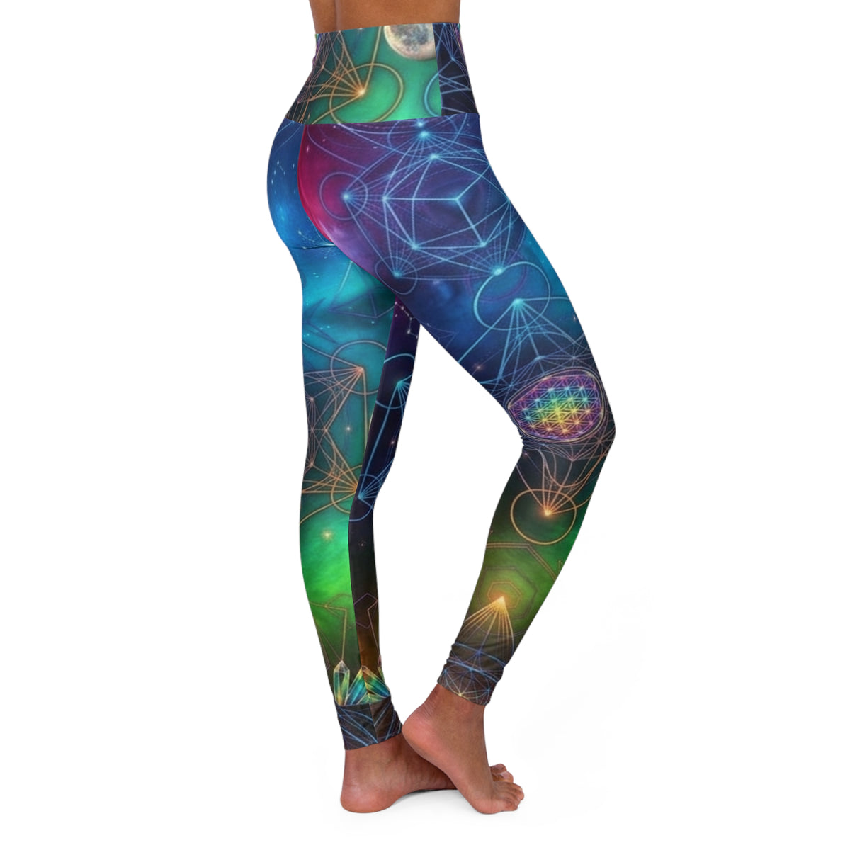 Sacred Geometry Galaxy Leggings High Waisted Yoga Leggings | Cosmic Floral Pattern