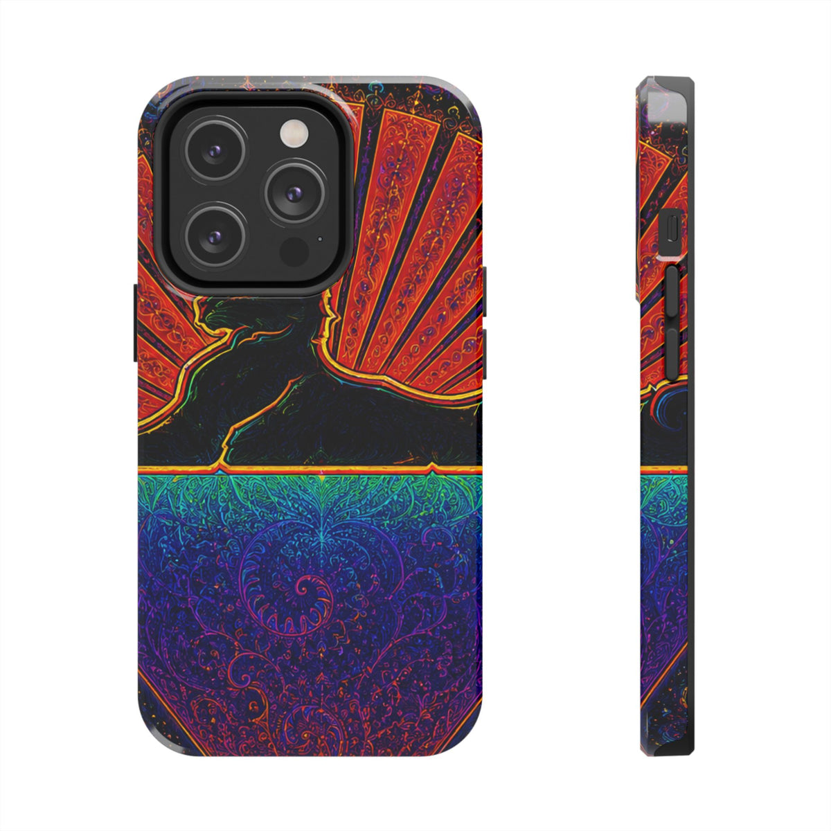 Grateful Dead Cat Sunset Phone Case | Psychedelic Skull, Rainbow Landscape