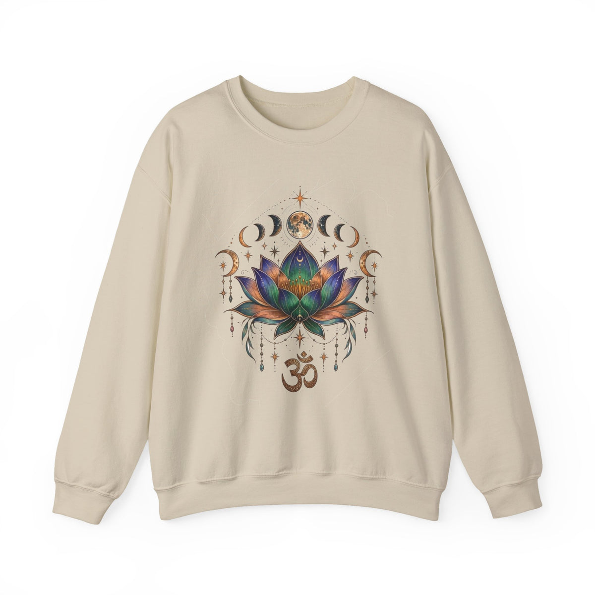Lotus Moon Phase Om Symbol Sweatshirt | Spiritual Yoga Graphic