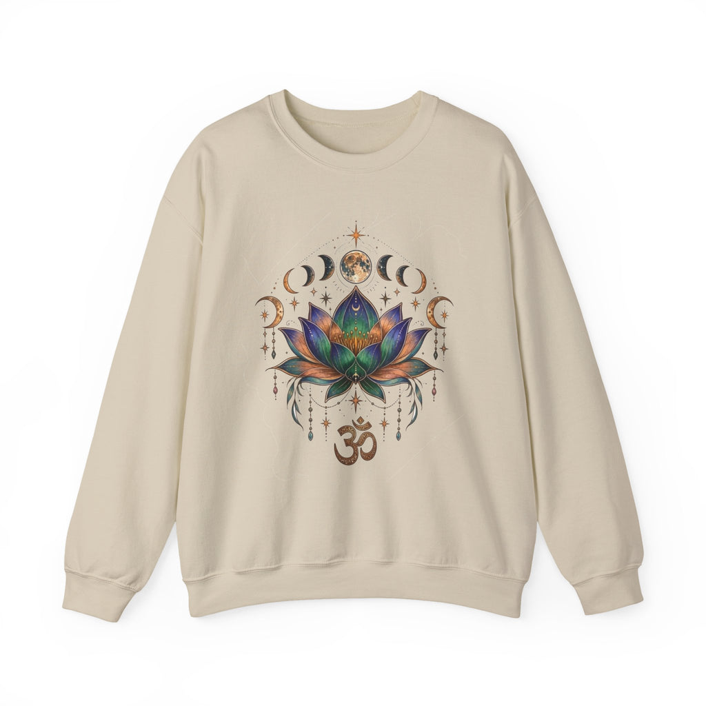 Lotus Moon Phase Om Symbol Sweatshirt | Spiritual Yoga Graphic