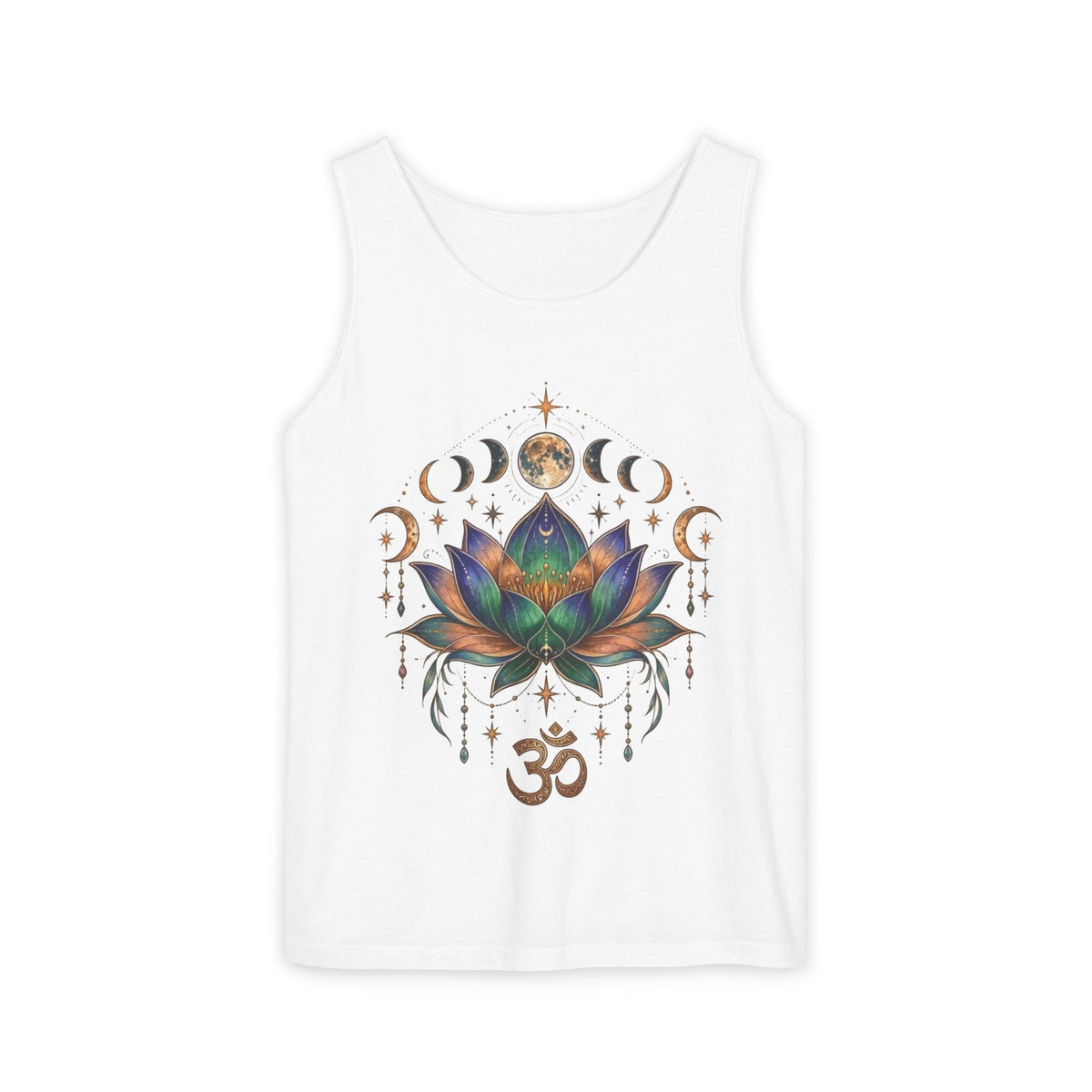 Lotus Moon Phases Om Symbol Tank Top | Spiritual Yoga Meditation Shirt