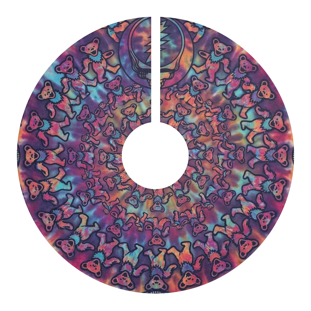 Grateful Dead Colorful Kaleidoscope Bears Christmas Tree Skirt | Psychedelic Holiday Tree Skirt