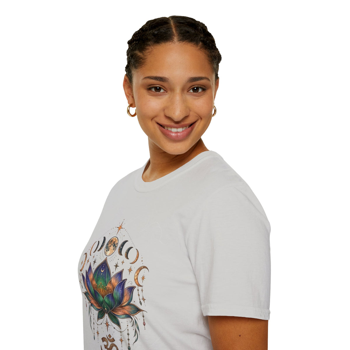 Lotus Moon Phases Om Symbol T-Shirt | Chakra Yoga Spiritual Tee