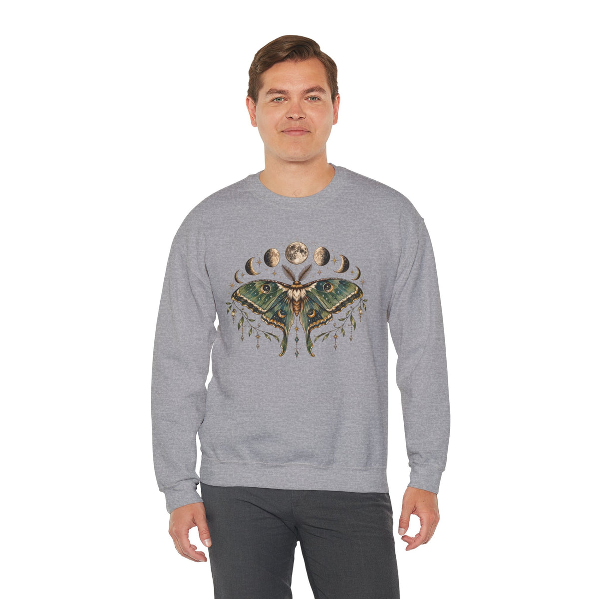 Luna Moth and Moon Phases Sweatshirt | Botanical Moth Illustration