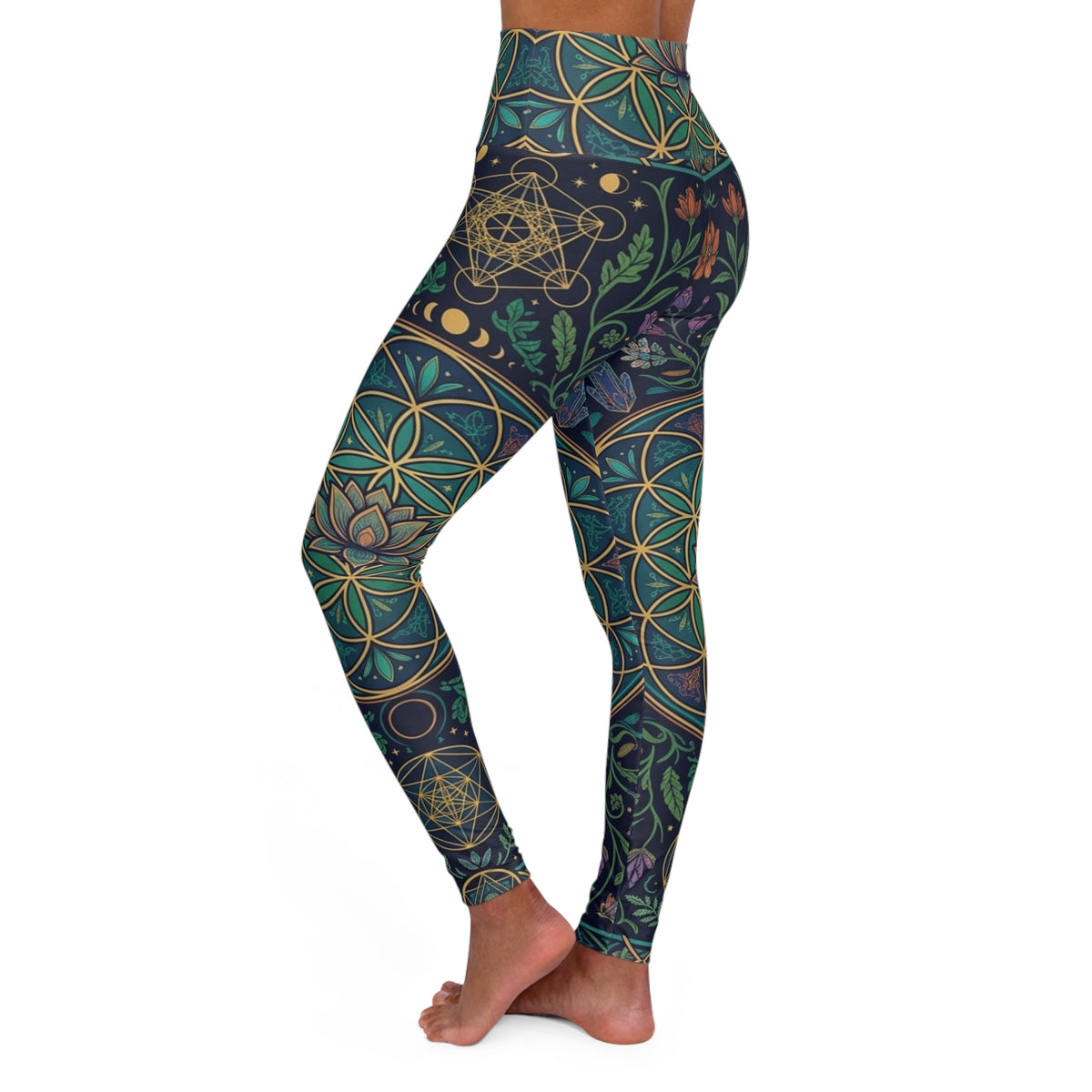 Flower of Life Mandala Leggings High Waisted Yoga Leggings | Floral Geometric AOP