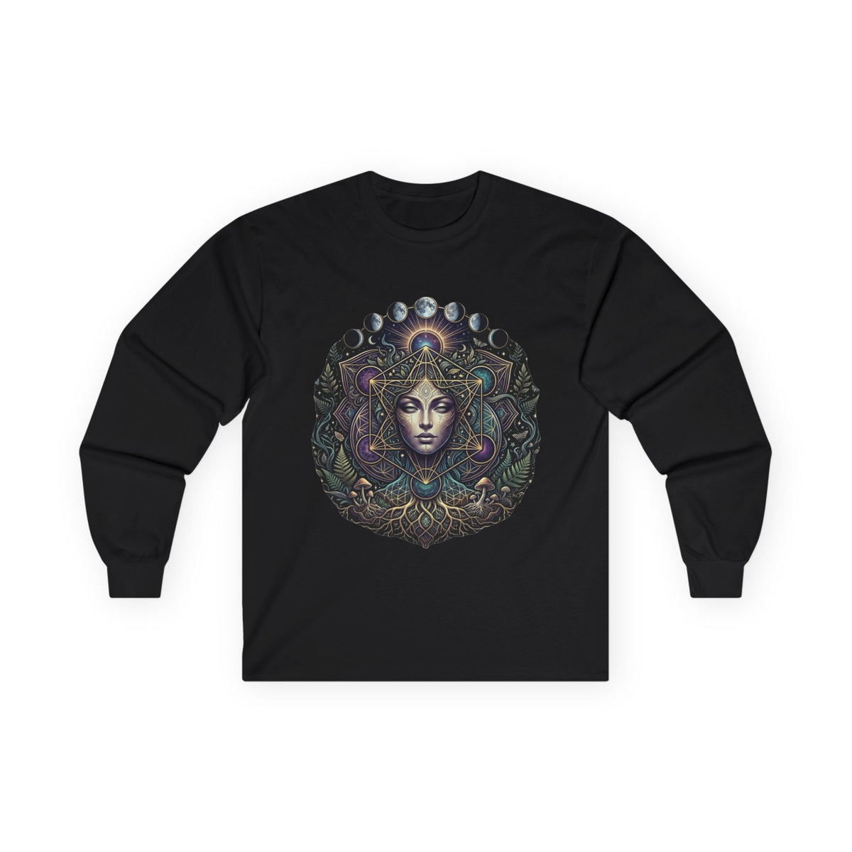 Celestial Goddess Illustration Long Sleeve Tee | Mystic Moon Phases