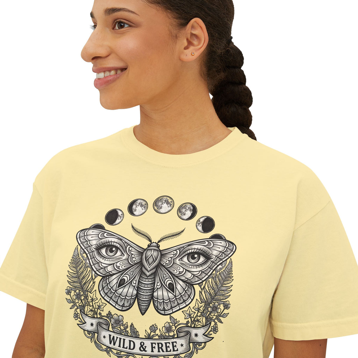 Moth with Moon Phases Tee | Wild & Free Boxy Tee