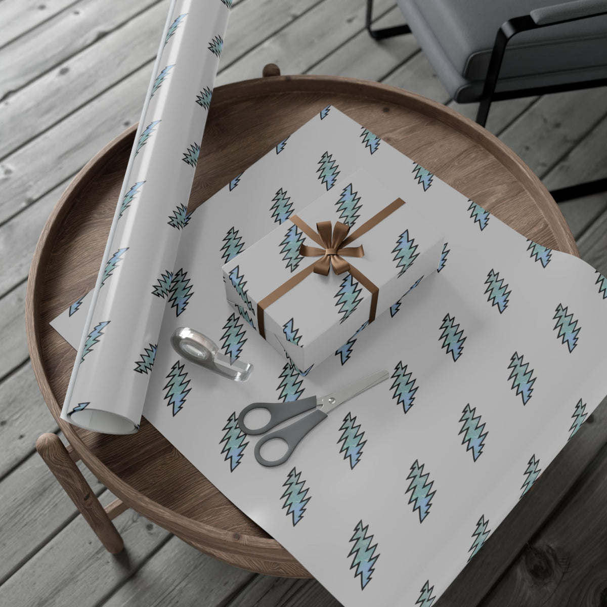 Lightning bolt Deadhead  Pattern Gift Wrap Paper | Grey Holiday Wrapping Paper