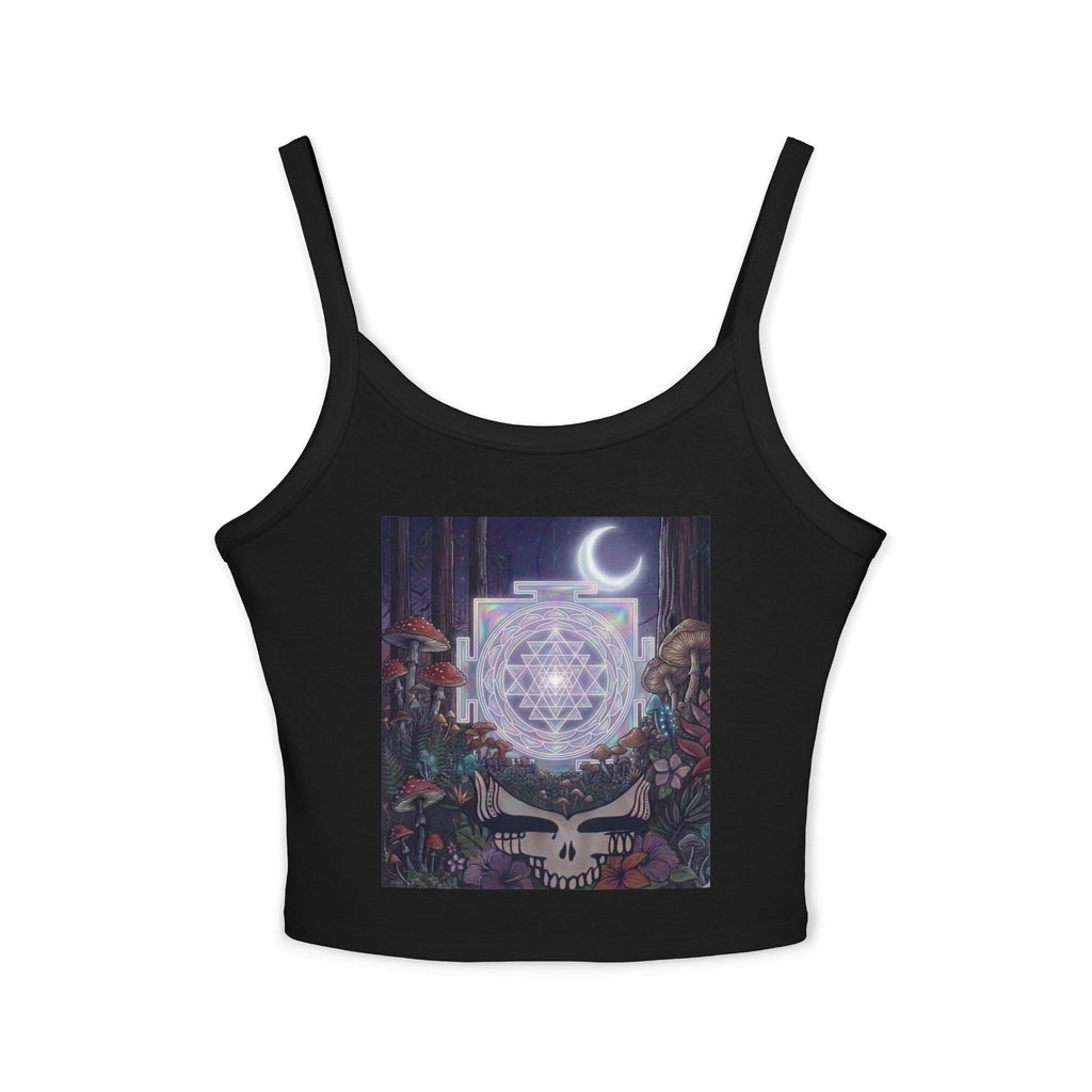 Deadhead Mystical Geometric Skull Moon tank top | Sacred Forest Night, gift for her