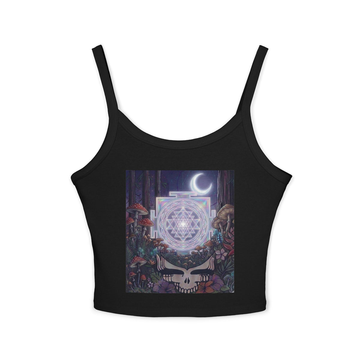 Deadhead Mystical Geometric Skull Moon tank top | Sacred Forest Night, gift for her