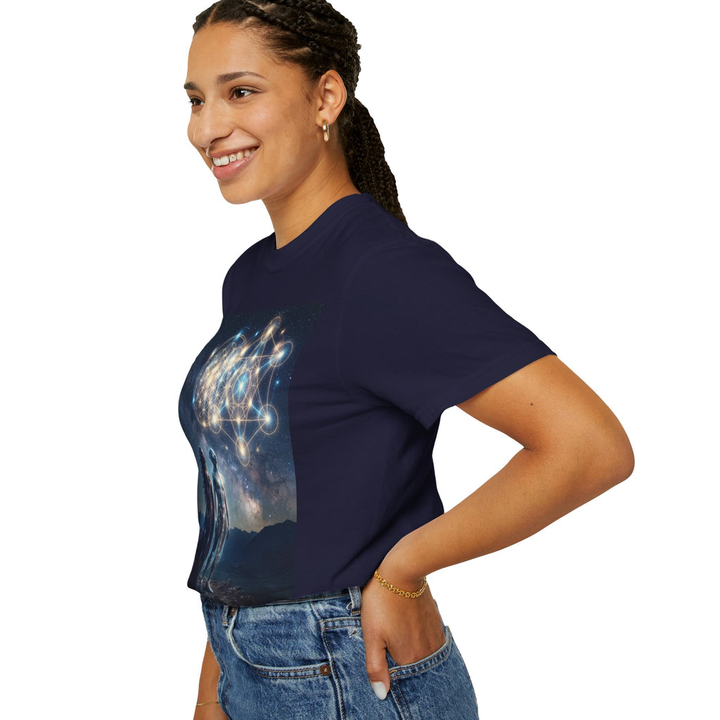 Sacred Geometry Starfolk T-shirt | Astral Couple, Metatron Cube Cosmic Design