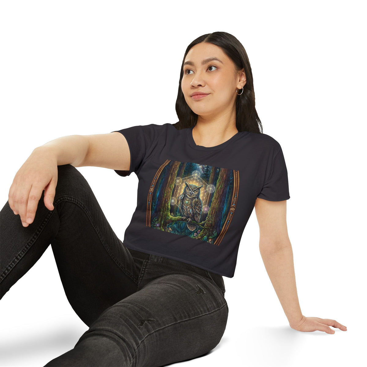 Mystical Owl Forest Crop Top | Psychedelic Woodland Art, Spiritual