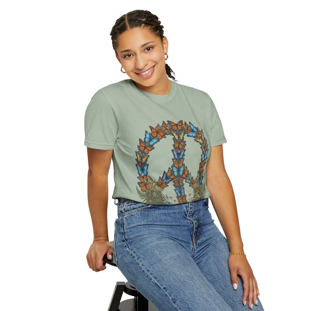 Butterfly Peace Sign T-Shirt | Floral Peace Symbol Tee