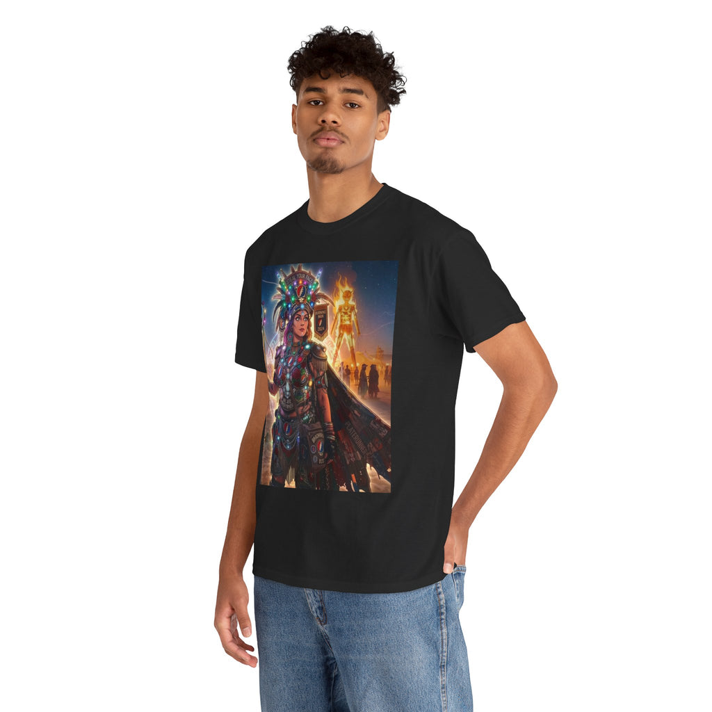 Aztec Warrior Art T-Shirt | Tribal Headdress, Festival Night Scene