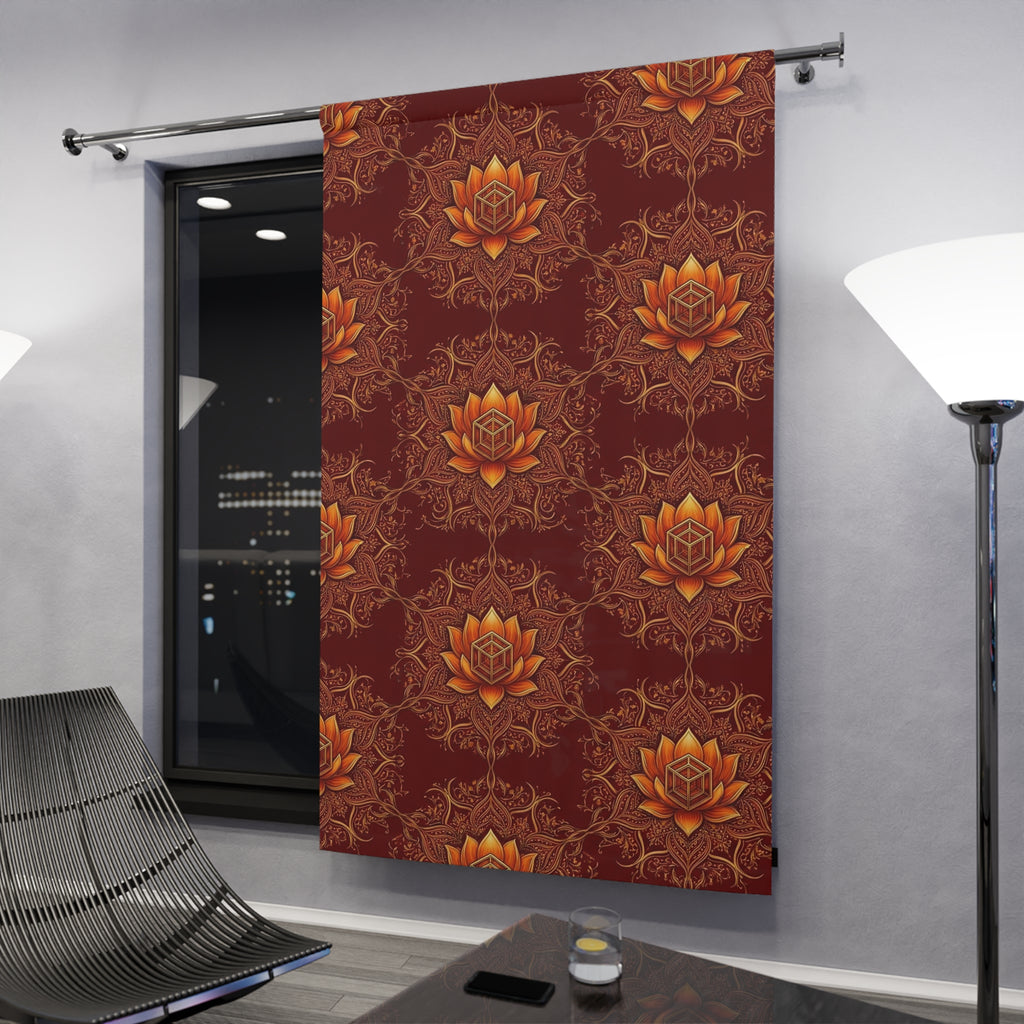 Autumn Lotus Pattern Window Curtain | Floral Boho Curtain Panel