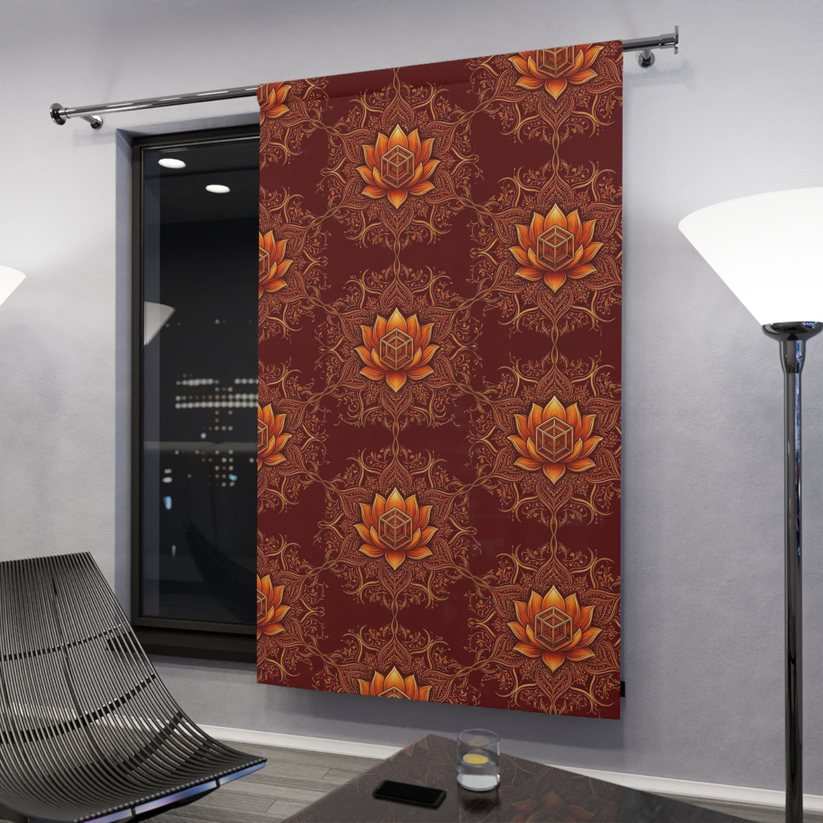 Autumn Lotus Pattern Window Curtain | Floral Boho Curtain Panel