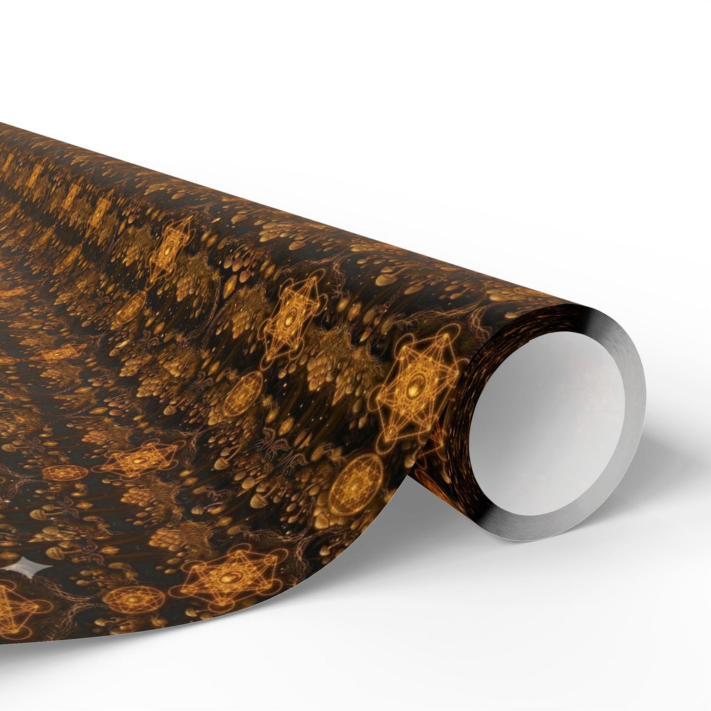 Sacred Earth Gold Mandala Pattern Wrapping Paper | Brown Decorative Gift Wrap, Burning Man Christmas wrapping paper