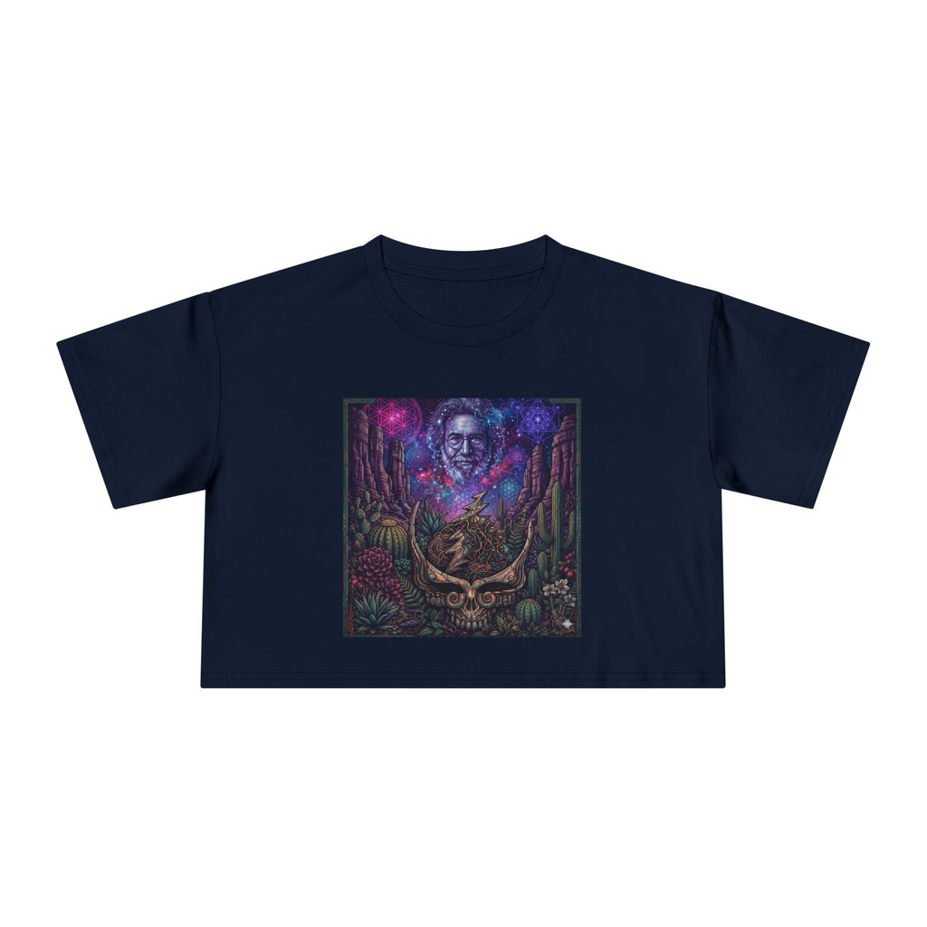 Psychedelic Skull Portrait Crop Tee | Cosmic Neon Forest