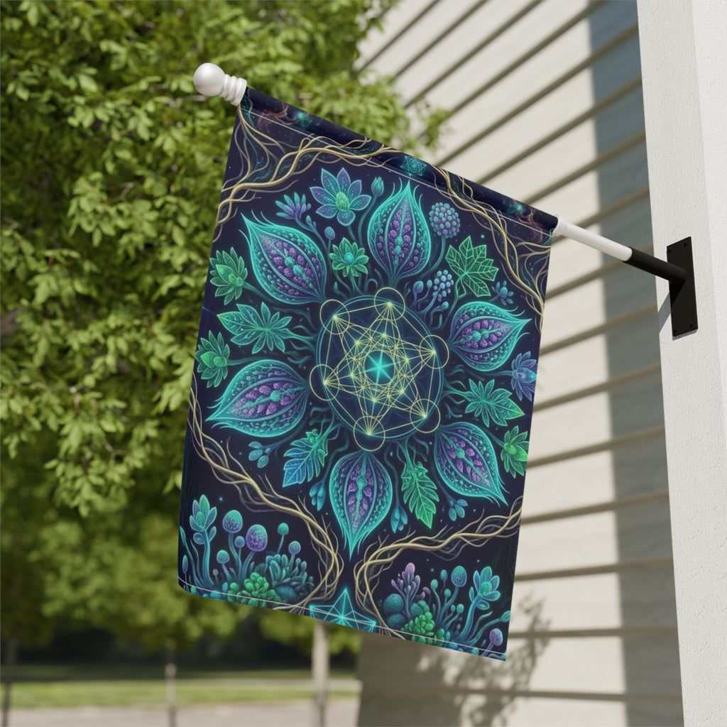 Botanical Mandala Garden Banner | House Flag, Floral Geometric Design