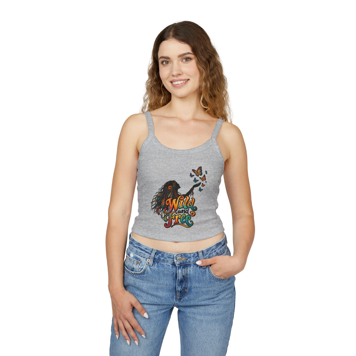 Wild Free silhouette with butterflies Spaghetti Strap Tank