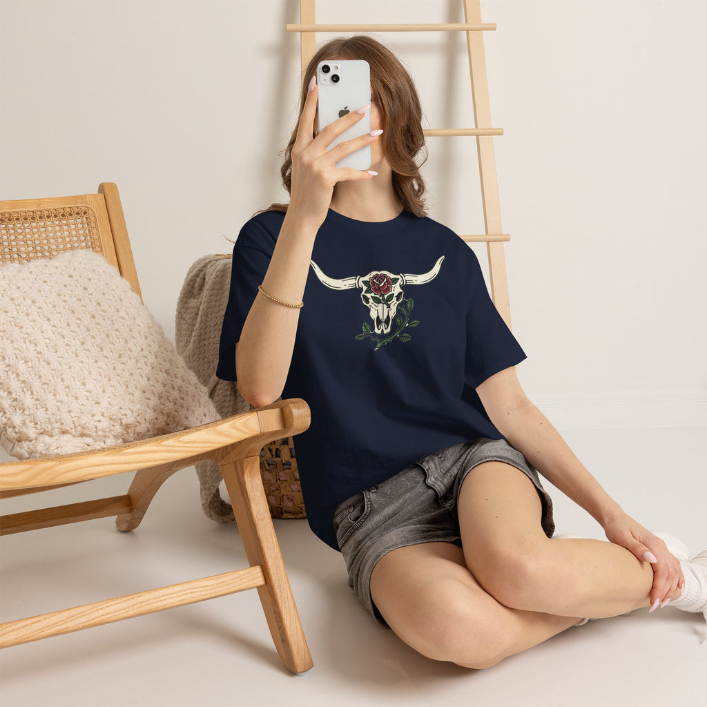Bull Skull with Rose Tee | Western Floral Skull Shirt