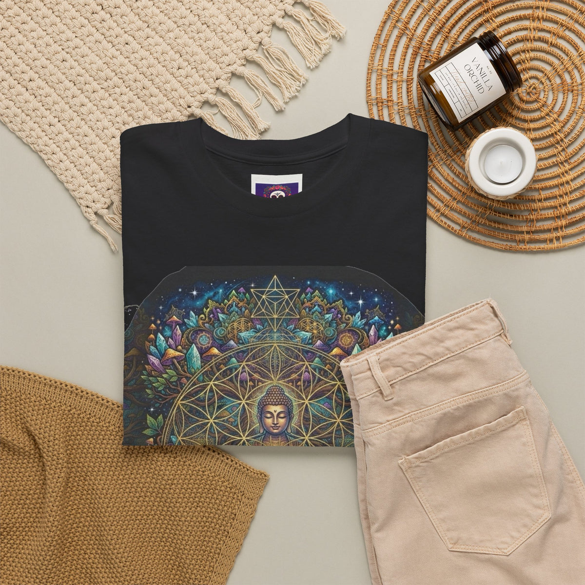 Meditating Buddha with Sacred Geometry Tee | Spiritual, Psychedelic Lotus Design