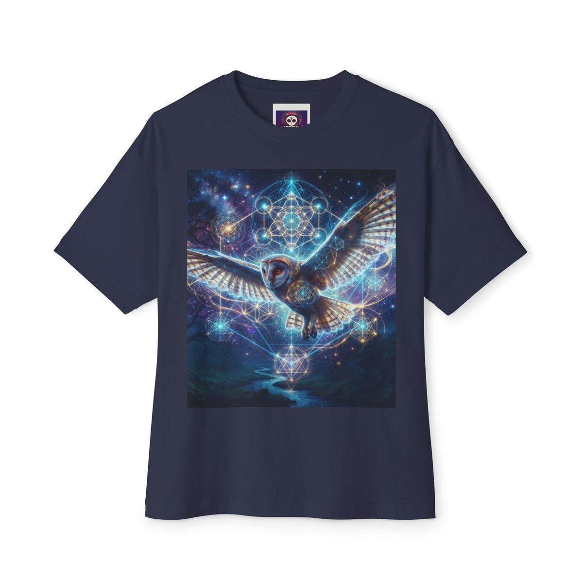 Celestial Owl Flight Tee | Sacred Geometry Night Sky