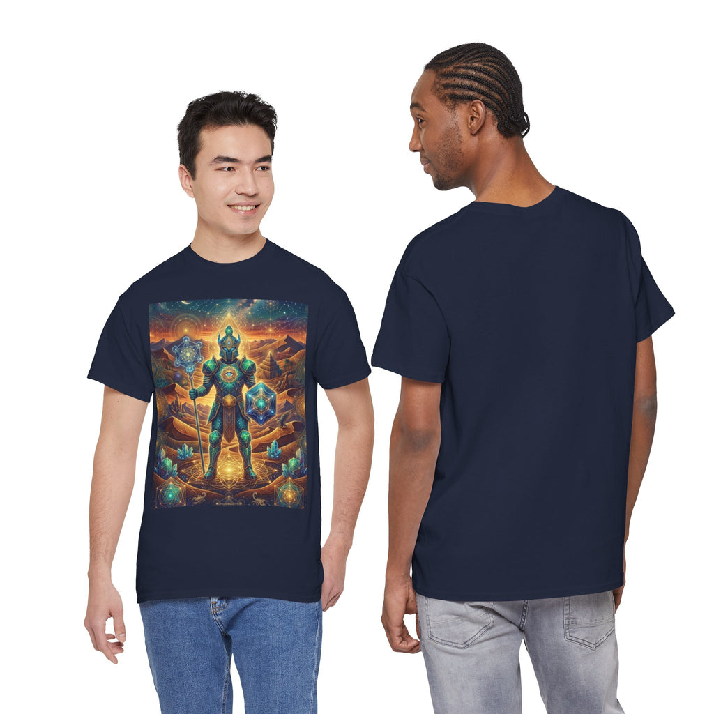 Cosmic Guardian Warrior T-Shirt | Mystic Geometric Armor, Starglow Artwork