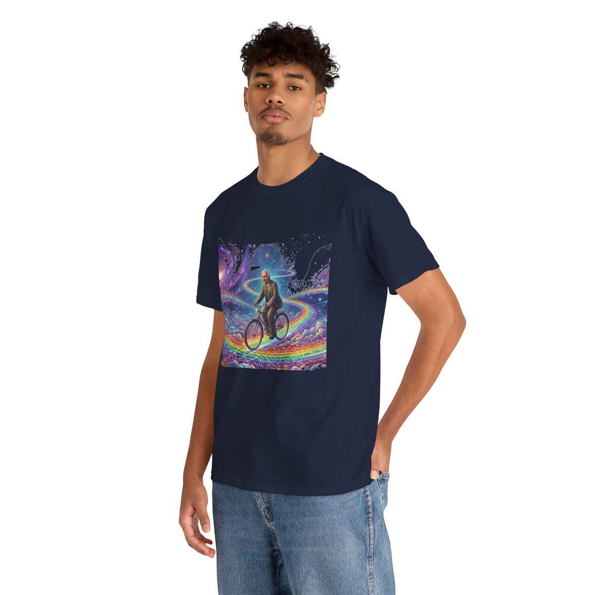 Albert Hoffman Surreal Cosmic Bicycle Rider T-Shirt | Rainbow Galaxy Cyclist, Deadhead gift