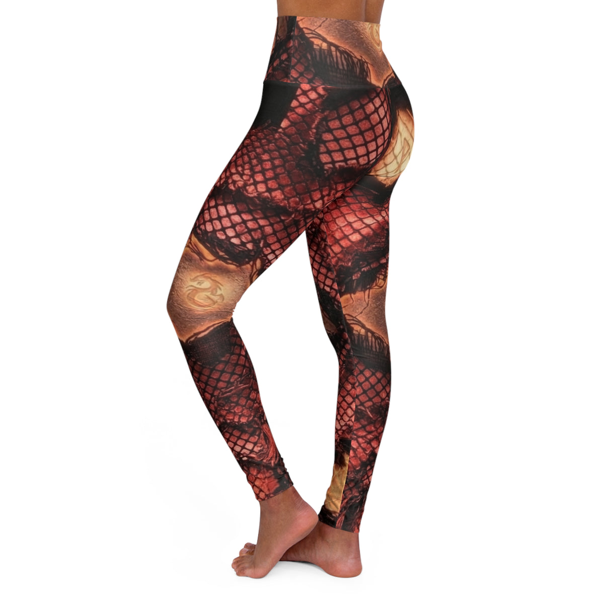 Fishnet Rose Print Leggings High Waisted Yoga Leggings | Floral Mesh Pattern