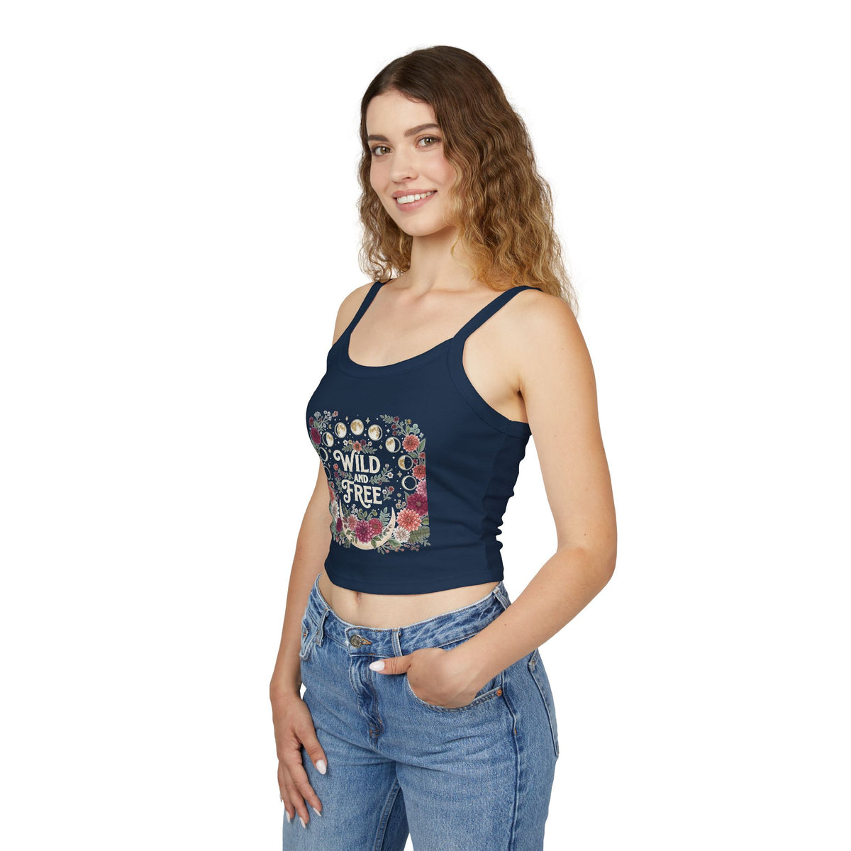 Wild and Free floral moon design Tank Top | Women's Crop Tank