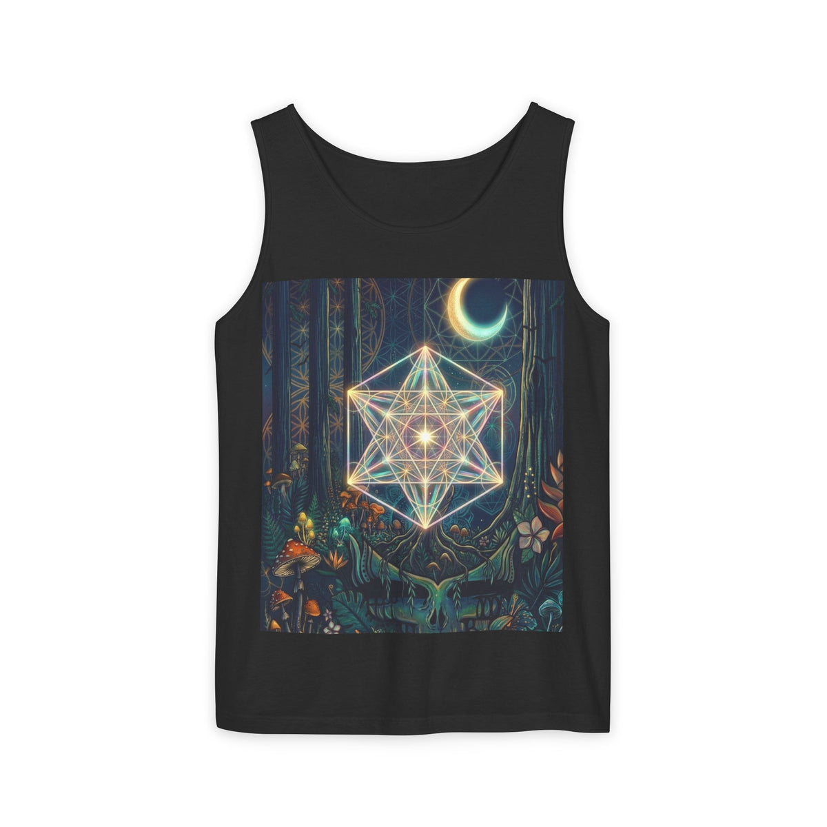Sacred Geometry Star Metatron Design Tank Top | Moonlit Forest Pattern