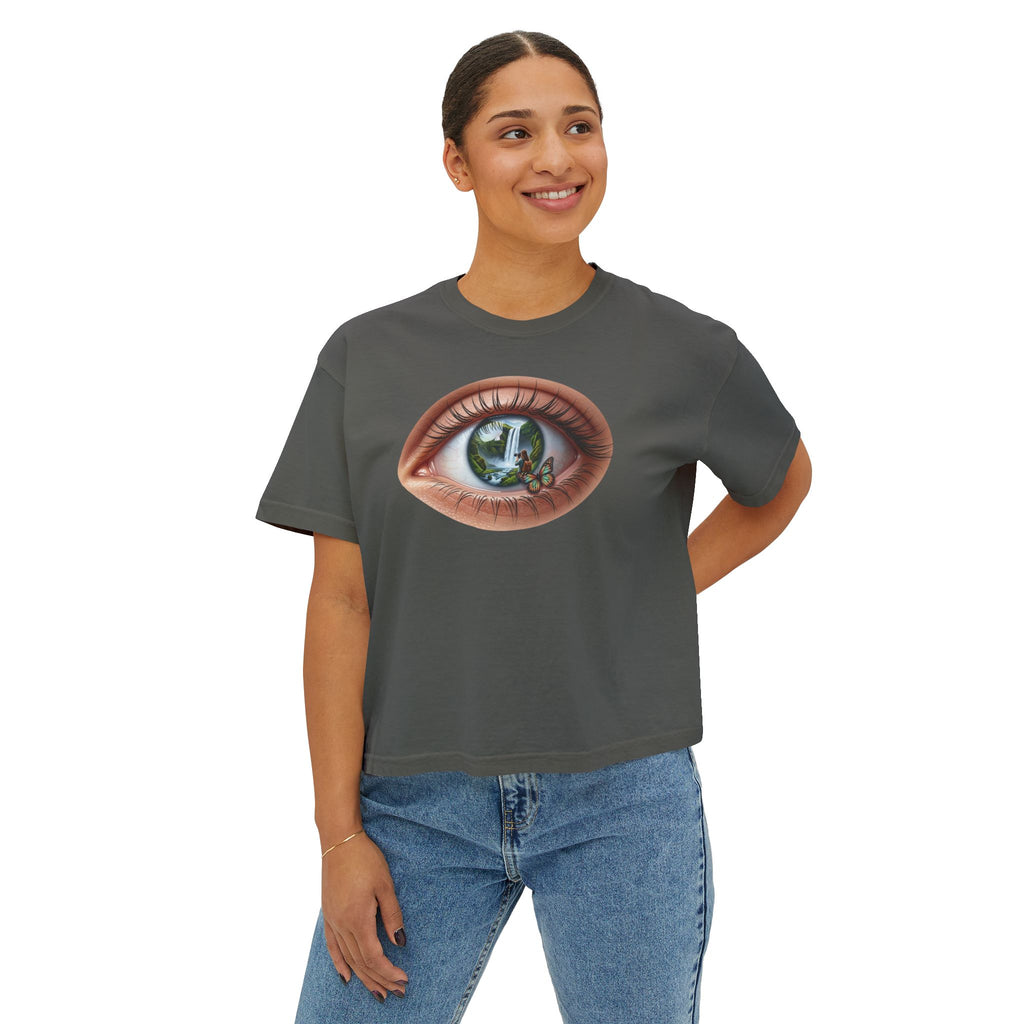Surreal Eye Illustration Tee | Window Reflection, Tiny Figure, Psychedelic Art